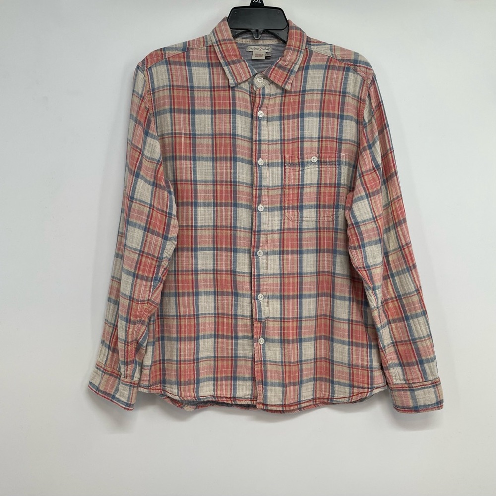 Carbon2Cobalt Mens M Button Up Shirt Mesa Plaid Gauze Cotton